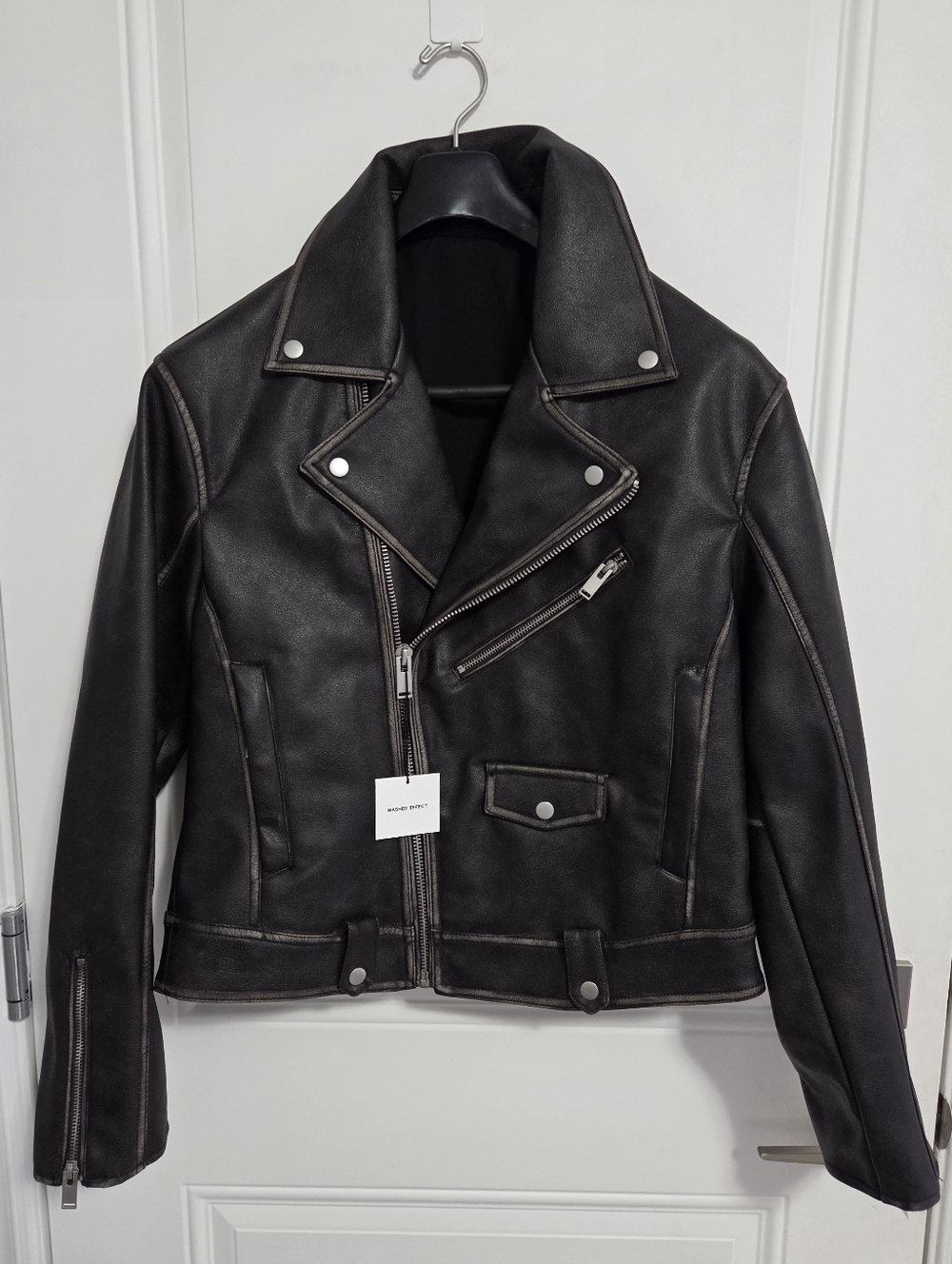 NWT - Zara Men's Faux Leather Washed Effect Biker Jacket - Size M